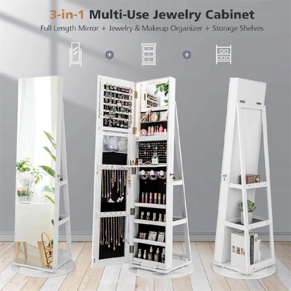 360° Swivel Mirror Jewelry Armoire❤️LED Lights, Lockable, Large Storage