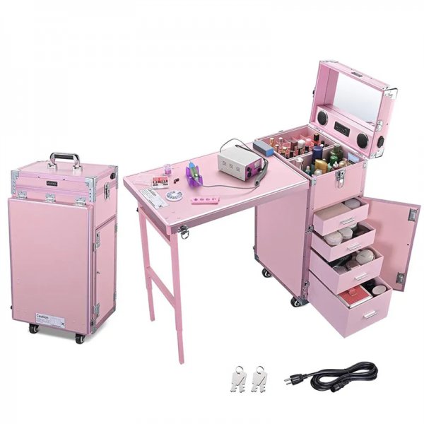 🔥FREE SHIPPING-ROLLING MANICURE TABLE MAKEUP STATION