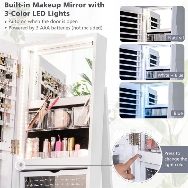 360° Swivel Mirror Jewelry Armoire❤️LED Lights, Lockable, Large Storage