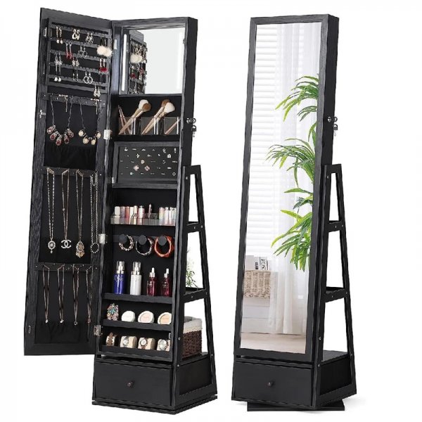 360° Swivel Mirror Jewelry Armoire❤️LED Lights, Lockable, Large Storage