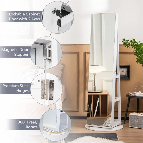 360° Swivel Mirror Jewelry Armoire❤️LED Lights, Lockable, Large Storage