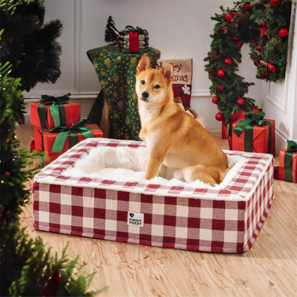 Festive Classic Tartan Cozy Dog Anti-Anxiety Calming Bed