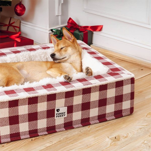 Festive Classic Tartan Cozy Dog Anti-Anxiety Calming Bed