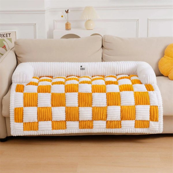 Free Shipping-Cream Square Plaid Cozy Dog Mat Furniture Protector Cover