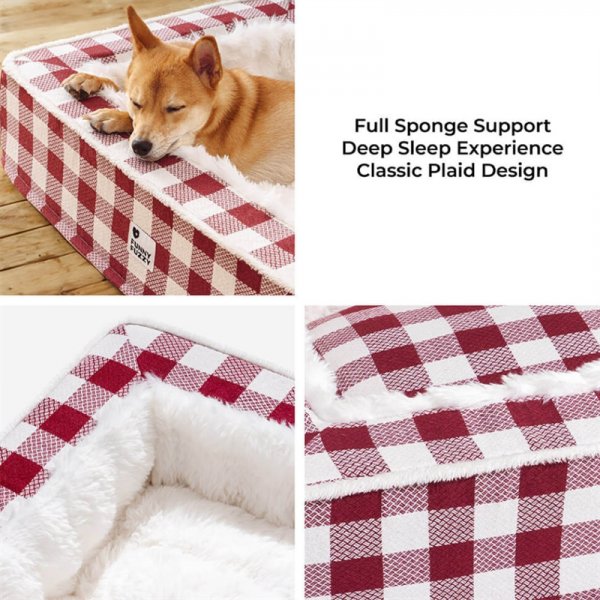 Festive Classic Tartan Cozy Dog Anti-Anxiety Calming Bed