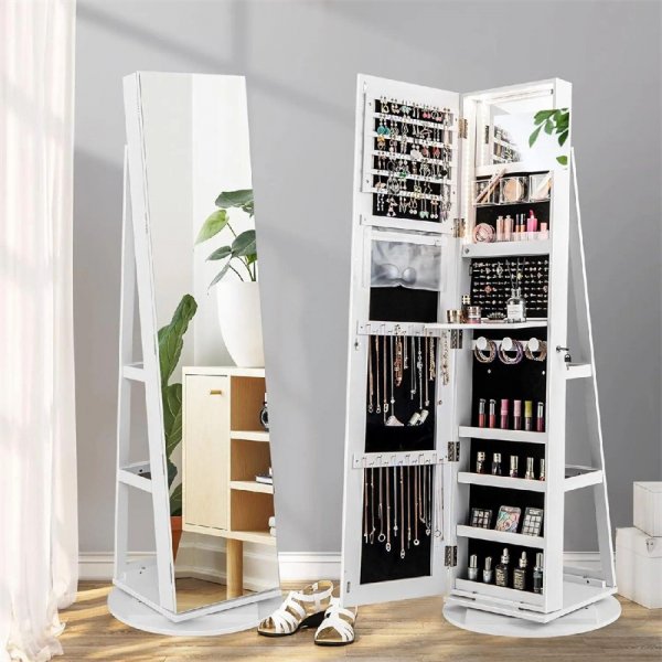 360° Swivel Mirror Jewelry Armoire❤️LED Lights, Lockable, Large Storage